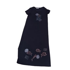 Vintage 80's Maxi Fish Dress Ladies Stretchy Black Cap Sleeves Michael Carrie